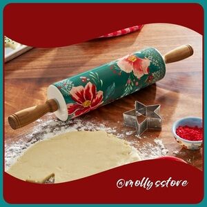 🌸 New Pioneer Woman Merry Meadows 17.72” Ceramic Rolling Pin with Handles, Qty 1